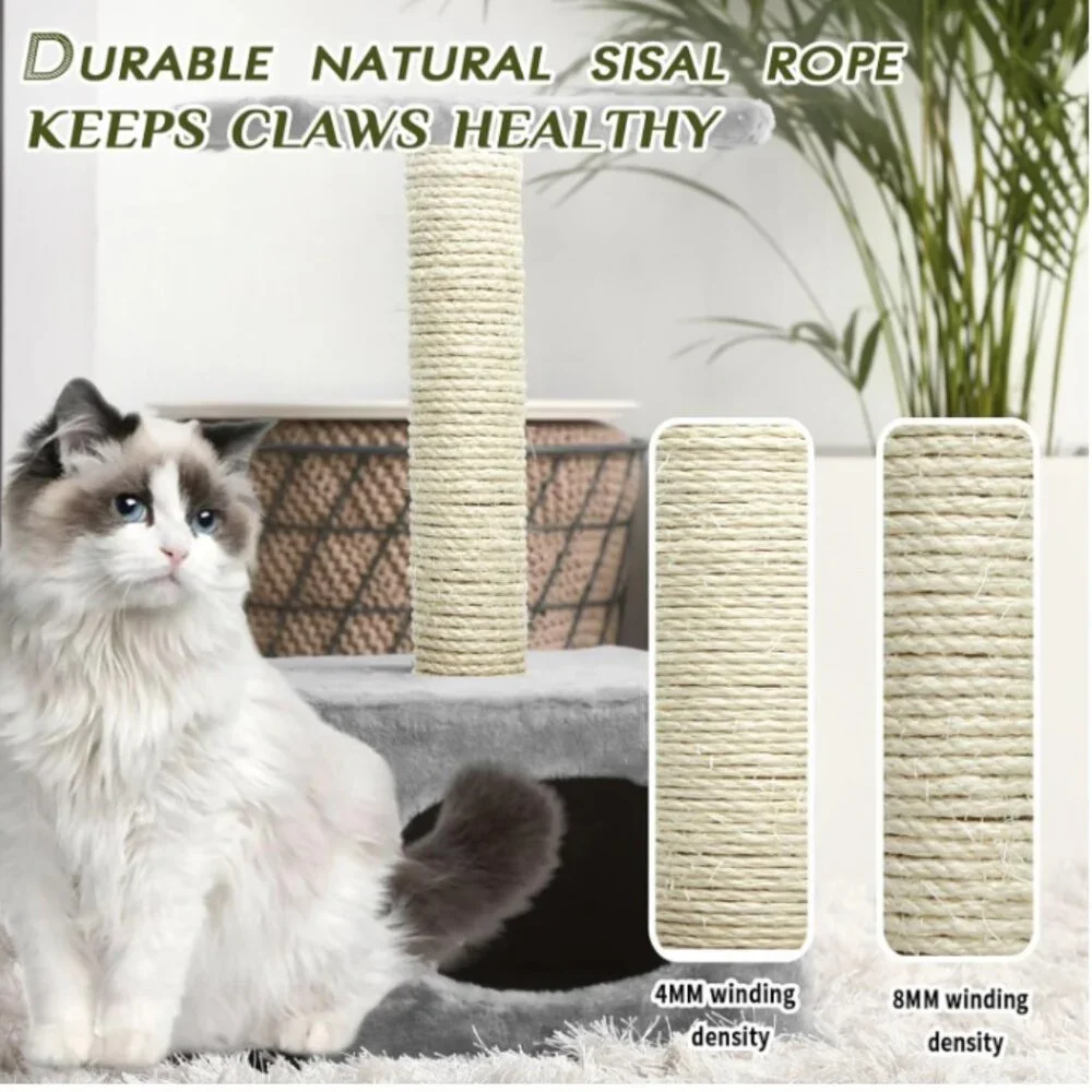 Natural Sisal Rope 8mm 98-Feet for Cat Scratching Post Tree Tower Replacement